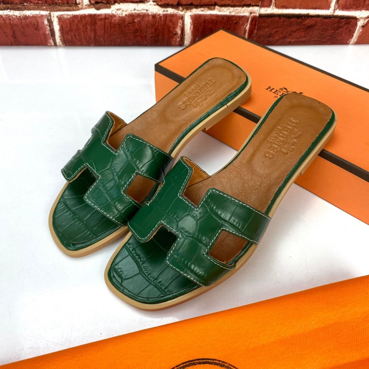 HERMES SANDALS ORAN TERLİK CROCO YESİL